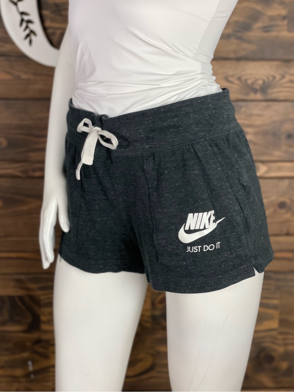 Nike | Marled Dark Gray Knit Athletic Shorts White Swoosh Logo Utility Pockets